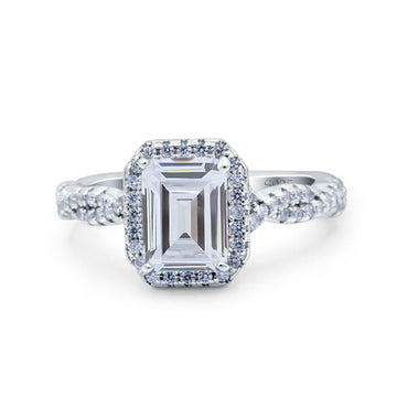 Art Deco Emerald Cut Infinity Wedding Bridal Ring Simulated Cubic Zirconia 925 Sterling Silver
